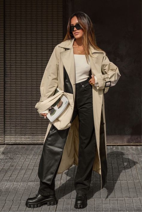 "A collage of fashionable outfits showcasing various styles and trends. The image features a mix of casual and formal attire, highlighting creativity and diversity in fashion choices." Beige Leather Pants Outfit, Lederhosen Outfit, Winter Mode Outfits, Ny Outfits, Leather Pants Outfit, Trench Coat Outfit, Chique Outfits, Looks Street Style, Coat Outfits