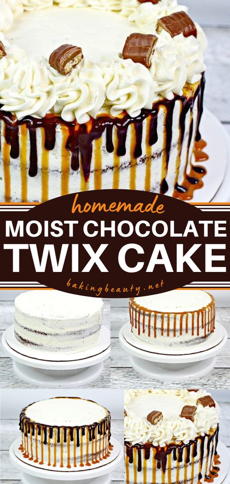 Twix Cake Candy Topped Cake Ideas, Twix Candy Birthday Cakes, Candy Bar Cakes Birthday, Chocolate Twix Cake, Twix Cake Decoration, Easy Twix Cake, Candy Cake Recipes, Twix Cake Recipe, Cakes With Candy On Top