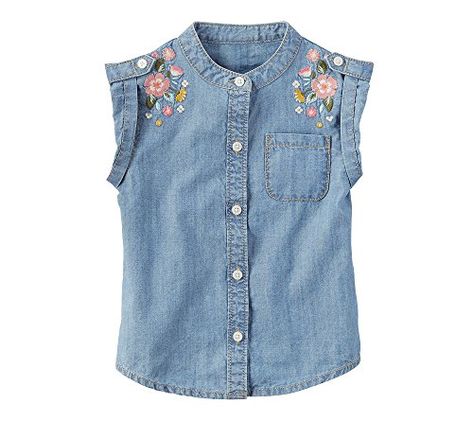 Embroidered Denim Shirt, Kurta Cotton, Fall Baby Clothes, Denim Tank, Girl Dress Patterns, Carters Girl, Summer Blouse, Chambray Top