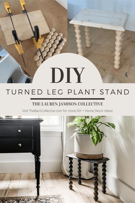 Diy Plant Stand From Bar Stool, Diy Furniture Legs Ideas Wood, Plant Risers Ideas Diy, Diy Table Legs Ideas, Diy Plant Table, Upcycled Plant Stand, Bobbin Trim, Diy Furniture Legs Ideas, Diy Accent Table