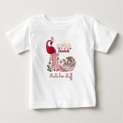 Princess (NAME) Peacock Struts Her Stuff - Shower Baby T-Shirt Kids Animal Party, Mouse Watercolor, Canvas Mockup, Lion Shirt, Lion Face, First Birthday Gifts, Colourful Balloons, Birthday Hat, Baby First Birthday