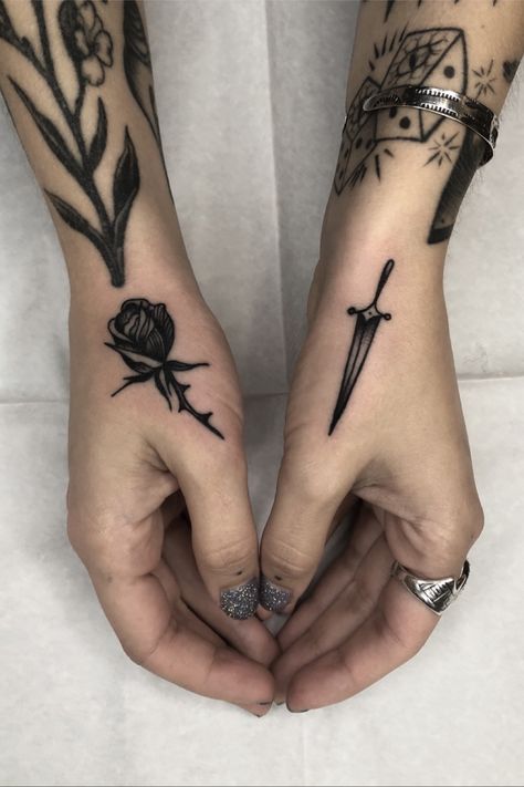 Daggar Tattoo, Hand Tattoo Images, Tattoo Now, Infinity Tattoos, Dagger Tattoo, Small Hand Tattoos, Book Tattoo, Hand Tattoo, Couple Tattoos