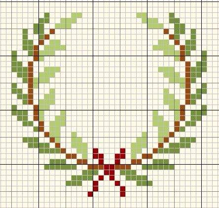 Wreath Cross, Holly Wreath, Xmas Cross Stitch, Pola Kristik, Mini Cross Stitch, Cross Stitch Borders, Cross Stitch Cards, Stitch Christmas, Laurel Wreath