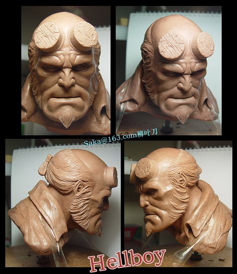 This is sculpted in Zbrush of course (you can see the sculpt here) The render is made in 3dsmax 2009 with mental ray and a standard sss fast skin Hellboy Drawing, Hellboy Sketch, Hellboy Golden Army Concept Art, Hellboy Sammael, Hellboy Sculpture, Hellboy Art, Sculpture Head, Digital Sculpture, Sculpting Clay