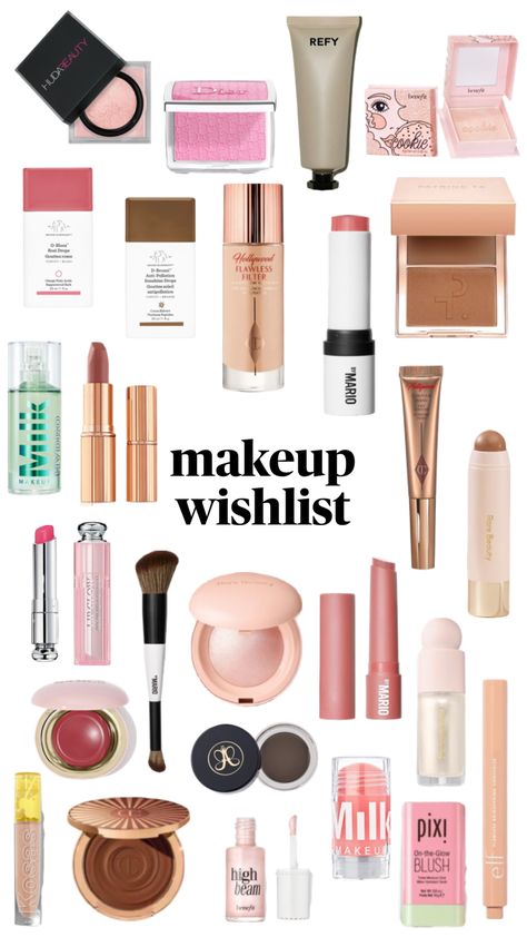 makeup wishlist Makeup To Ask For Christmas, Blush For Dark Skin, Sephora Wishlist, Makeup Beauty Room, Evening Eye Makeup, Makeup Wishlist, Makeup Bag Essentials, Makeup List, Birthday Makeup