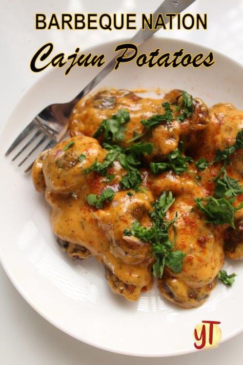 crispy. Cajun Potatoes, Spiced Potatoes, Barbeque Nation, Barbeque Recipes, Veg Snacks, Tandoori Masala, Veg Dishes, Chaat Recipe, Potato Recipe