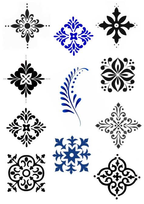 Ornamental Pattern Design, China Patterns Design, Lotus Pattern Design, Portugal Tattoo Ideas Lisbon, Nordic Folk Art Tattoo, Talavera Tattoo, Ornamental Flower Tattoo, Portuguese Symbols, Decorative Tattoos