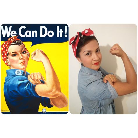 Rosie the Riveter. We can do it. DIY Costume Rosey Riviter, Last Minute Halloween Party, Selena Costume, Rosie The Riveter Costume, Last Minute Halloween, Halloween Party Invitation, Jean Shirt, Diy Costume, Rosie The Riveter