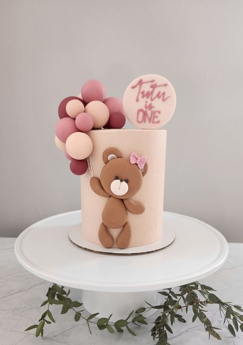 Teddy Bear Birthday Theme, Fondant Bear, Teddy Bear Birthday Cake, Toddler Birthday Cakes, 1st Bday Cake, Fondant Cakes Birthday, Baby First Birthday Cake, Girly Cakes, Teddy Bear Cakes