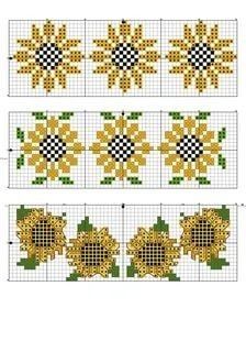 Cross Stitch Sunflower, Cross Stitch Patterns Flowers, Charts And Graphs, Bead Loom Patterns, Beaded Bracelet Patterns, Loom Patterns, Knitting Charts, Crochet Home, Filet Crochet