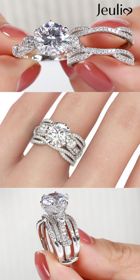 Weight Watchers Recipes, Classic Wedding Rings, Sterling Silver Rings Set, Silver Ring Set, Jewels Rings, Diamond Jewelry Designs, Bridal Ring Sets, Dream Engagement Rings, Bridal Ring Set