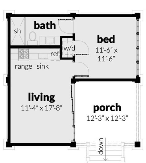 THE BEST ADU PLANS UNDER 500 SQ FT: TINY LIVING, BIG STYLE 18 500 Sq Ft House Plans, Adu Plans, Multigenerational House, Unique House Plans, Small Cottage Homes, Porch House Plans, Roof Beam, Home Insulation, Basement Plans