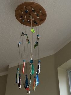 Fishing Lure wind chime #DIYfishinglures  Fishing Lure wind chime #DIYfishinglures Lund Fishing Boats, Fishing Lures Art, Fish Mobile, Bait Shop, Fishing Boats For Sale, Diy Fishing Lures, Fishing Room, Tackle Shop, Fishing Diy