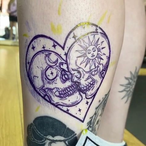 Baddie Patchwork Tattoo, Steven Universe Matching Tattoos, Timeline Patchwork Tattoos, Alt Couple Tattoos, Cute Coverup Tattoos, Girly Pop Tattoo, Cold Hearted Tattoo Ideas, Hip Thigh Tattoos Women Ideas, Psychic Tattoo Ideas