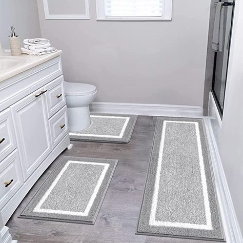 Luxury Bathroom Rug, Grey Bathroom Rugs, Large Bathroom Rugs, Bathroom Floor Mats, Non Slip Bathroom Flooring, Rugs Ideas, Bathroom Mat Sets, Large Bathroom, Toilet Rug