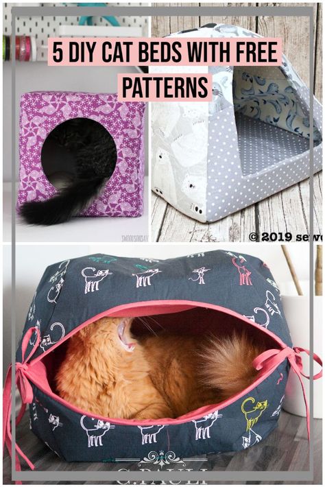 Diy Cat Sewing Projects, Cat Cave Sewing Pattern, Covered Cat Bed, Cat House Sewing Pattern, Free Cat Toy Sewing Patterns, Diy Cat Cave Bed, Make Cat Bed, Sewn Cat Bed, Diy Cat Tent How To Make