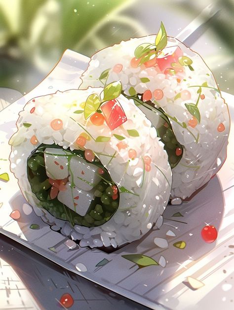 Anime Food Art, Food Fanart, Cute Meals, Sushi Drawing, Bento Lunchbox, Chibi Food, Food Drawings, Foodie Art, Sushi Time