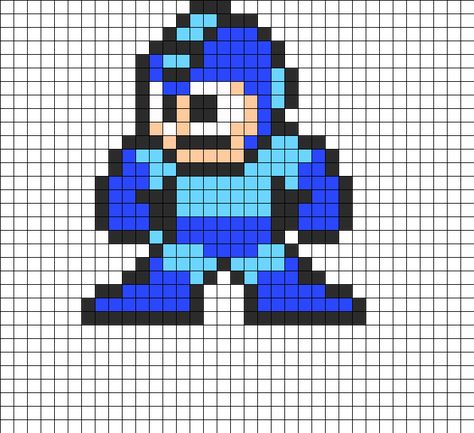 MegaMan bead pattern Pixel Art Cartoon Characters, Mega Man Crochet, Mega Man Perler Beads, Megaman Perler Beads, Embroidery Kawaii, Quick Man Megaman, Metroid Perler Beads, Street Fighter Perler Beads, Kawaii Quotes