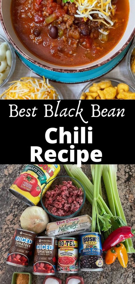 Best Black Bean Chili Recipe, Black Bean Chili Recipe, Chili Recipe With Black Beans, Black Bean Stew, Homemade Chili Recipe, Black Bean Soup Recipe, Pork Chili, Beef Chili Recipe, Bean Chili Recipe