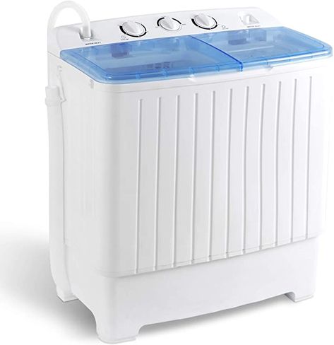 Amazon.com: SUPER DEAL 2IN1 Mini Portable Washing Machine 17.6lbs Twin Tub Compact Laundry Washer Spinner Cycle Combo, Timer Control, Gravity Drain and Inlet Water Hose for Apartment, Camping, Dorms and RV : Appliances Rv Washer Dryer, Twin Tub Washing Machine, Washing Machine Reviews, Compact Washing Machine, Spin Dryers, Twin Tub, Compact Laundry, Automatic Washing Machine, Top Load Washing Machine