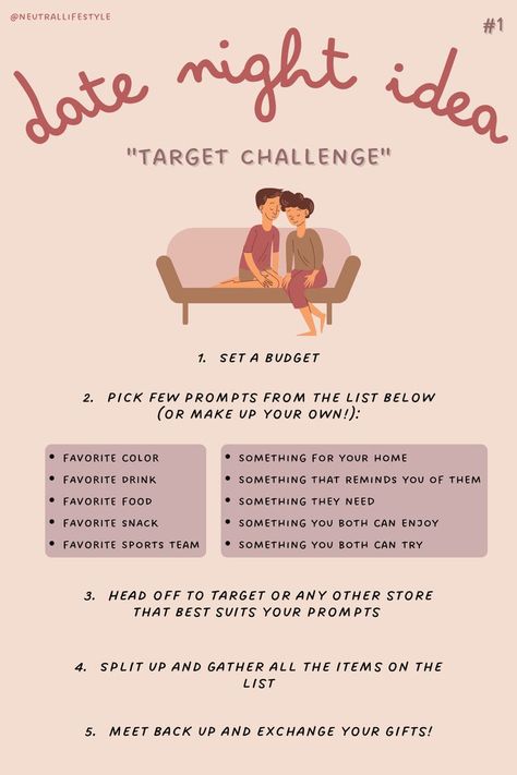 Date Night Favorite Things, Walmart Couples Challenge, Night In Couple Ideas, Couple Gift Challenge, Night Activities For Couples, Couple Store Challenge, Favorite Things Date Night, Date Night List Ideas, Couple Time Spending Ideas