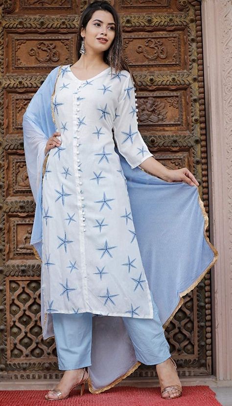 Visit the Bae's Wardrobe Store Bae's Wardrobe Rayon Straight Kurti with Pant and Printed Dupatta Set for Women & Girls   3.8 out of 5 stars    8 ratings   Price:₹ 952.00 - ₹ 1,018.00Inclusive of all taxes Girls Kurti, Bollywood Dress, Simple Kurti Designs, Salwar Kamiz, Kurtis With Pants, Kurti Neck Designs, Kurta Designs Women, Printed Kurti, Hippie Dresses