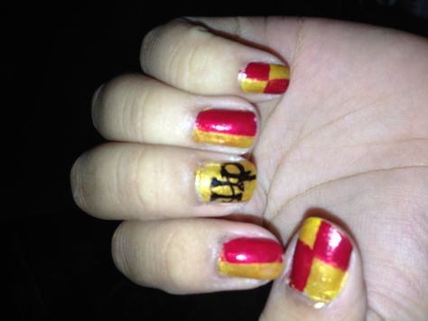 I did my nails ^__^ Harry Potter & Gryfindor  <3  -dedicated to my loving boyfriend Bon Bon (; Loving Boyfriend, Bon Bon, My Nails, Harry Potter, Nail Art, Nails, Makeup, Art, Nail Arts