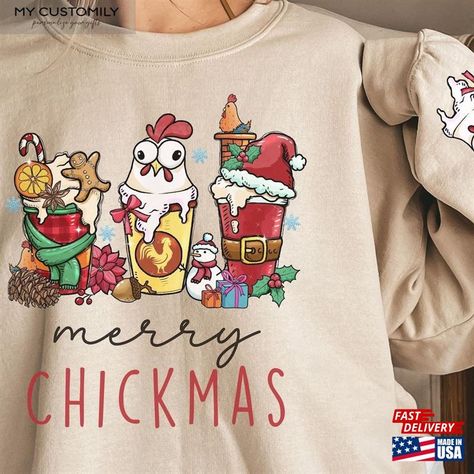 Christmas Chicken Sweatshirt Merry Chickmas Sweater Print On Sleeve Classic Unisex Check more at https://mycustomily.com/product/christmas-chicken-sweatshirt-merry-chickmas-sweater-print-on-sleeve-classic-unisex/ Merry Chickmas, Chicken Sweatshirt, Sweater Print, Christmas Chicken, Chicken, Sweatshirts, Christmas