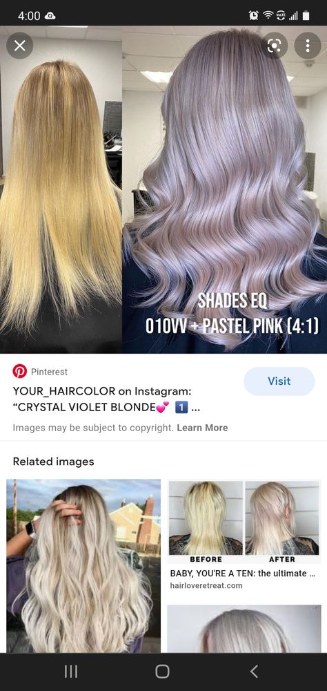 Pink Shades Eq Formula, Shades Eq Toner Formulas Platinum Blonde, Pastel Pink Shades Eq, Shades Eq Pastel Pink Formula, Redken Shades Eq Icy Blonde Formula, Pastel Blonde, Pearl Blonde, Redken Hair Color, Redken Shades