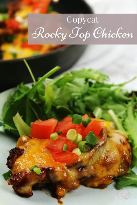 Rocky Top Chicken - Emily Lenora Rocky Top Chicken Longhorn Recipe, Rocky Top Chicken, Roterisserie Chicken Recipes, Milanese Recipe, Smashed Sweet Potatoes, Longhorn Steakhouse, Meat Entrees, Chicken Breast Recipes Easy, Bacon And Cheese