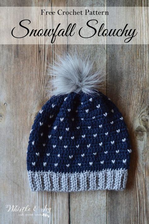 FREE Crochet Pattern: Crochet Snowfall Slouchy Hat | Make this lovely hat with beautiful "snowfall" detail that looks like knit! Perfect for wintertime. Pola Kupluk, شال كروشيه, Confection Au Crochet, Crochet Knit Stitches, Crochet Knit Hat, Bonnet Crochet, Crochet Cap, Crochet Simple, Haken Baby