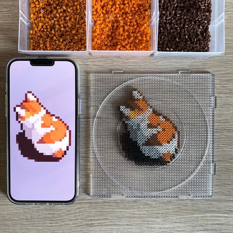 Dino Perler Beads, Cute Cat Perler Beads, Goldfish Perler Beads, Siamese Cat Perler Beads, Orange Cat Perler Beads, Calico Cat Perler Beads, Orange Cat Pixel Art, Orange Cat, Perler Patterns