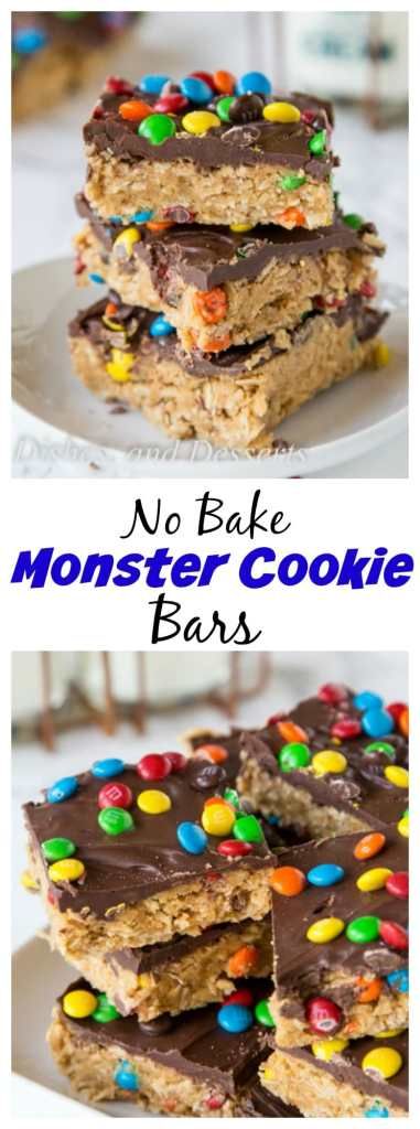 Monster Cookie No Bake Bars - all the flavors of classic monster cookies in a super easy no bake bar recipe.  No heating up the oven to make these! Bake Bar, Desserts Oreo, Monster Cookie Bars, Dessert Oreo, Coconut Dessert, Monster Cookie, Desserts Keto, Blueberry Cookies, Postre Keto