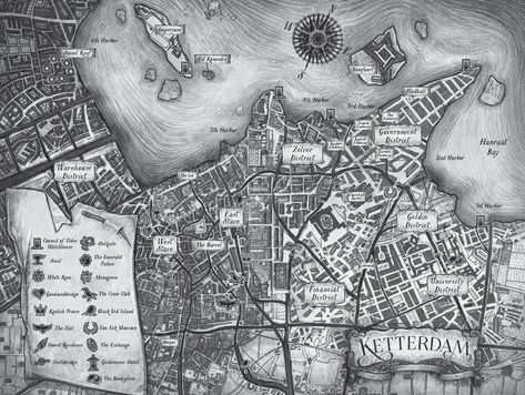 Ketterdam Map from Crooked Kingdom Ketterdam Map, Shadow Bone, Crooked Kingdom, The Grisha Trilogy, Entertainment District, Leigh Bardugo, Six Of Crows, Fantasy Map, Book Fandoms