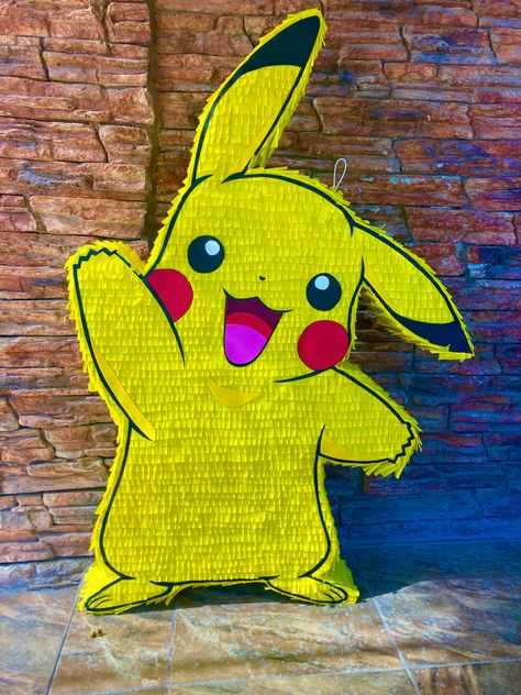 Picachu Party Ideas, Pikachu Birthday Party Ideas, Pikachu Pinata, Pokemon Pinata, Pikachu Party, Pokemon Balloons, Pokemon Party Decorations, Pokemon Themed Party, Pokemon Birthday Cake