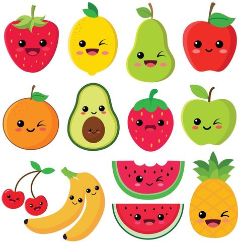 Fruits Cute Drawing, Doodle Art Fruit, Free Fruit Printables, Fruits Cartoon Images, Cute Fruits Drawings, Cute Fruit Doodles, Fruits Drawing For Kids, Cute Fruit Drawings, Cute Fruit Illustration