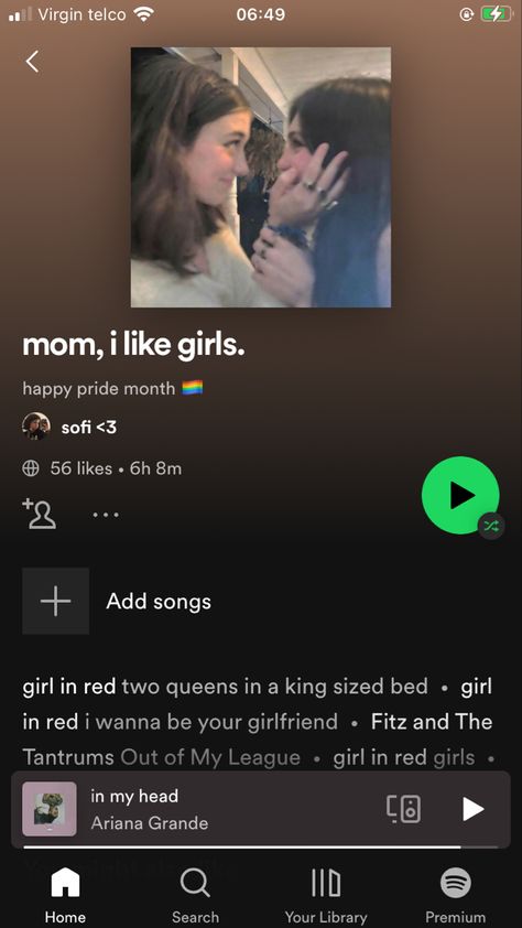 #spotify #music #bisexual #lesbian #girls #girlinred #arianagrande #oliviarodrigo #clairo #harrystyles #articmonckeys #aesthetic #playlist #fyp #foryoupage Lesbian Playlist Songs, Lesbian Playlist Cover, Bisexual Playlist, Lesbian Playlist, Lgbt Songs, Bisexual Aesthetic, Aesthetic Playlist, Lgbt Humor, Radio Playlist