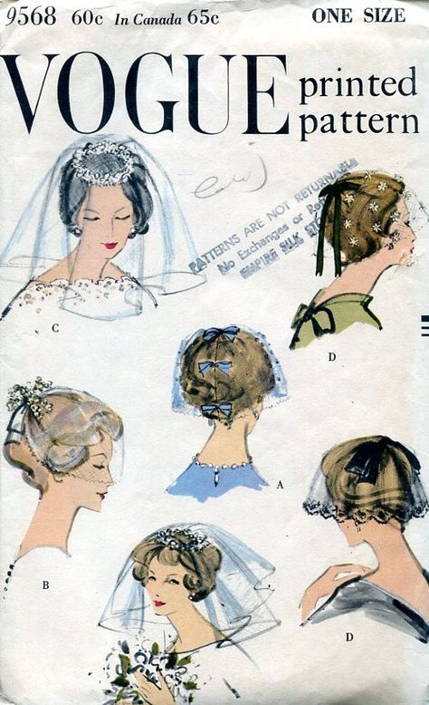 Bridal Dress Patterns, Bridal Sewing Patterns, 1950s Vogue, Vintage Vogue Patterns, Accessories Sewing, Wedding Dress Patterns, Wedding Veils Lace, Vogue Pattern, Wedding Gowns Vintage