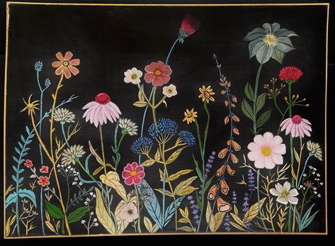 Garden Chalkboard Art, Chalk Mural Ideas, Chalk Art Mural, Chalkboard Aesthetic, Chalkboard Mural, Blackboard Decoration, School Chalkboard Art, Chalk Markers Art, Chalkboard Flowers