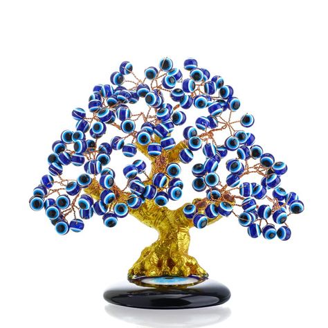 YU FENG 6.8inch Turkish Nazar Blue Evil Eye Tree, Evil Eye Coaster Tree for Protection Good Luck Prosperity Gift Showpiece for Home Table Office Decor Eye Decorations, Evil Eye Tree, Feng Shui Tree, Cabinet Table, Shelf Cabinet, Eye Gift, Artificial Trees, Blue Evil Eye, Bedroom Study