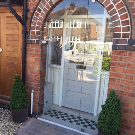 Glass Porch Doors in Leicester - a case study| FGC Glass Porch Door, 1930s Front Door Porch, 1930 Front Door Porch, 1930 Porch, Glass Porch Ideas Entrance, Porch Doors Uk, 1930s Door External, 1930 Stained Glass Front Door, 1930s Style Composite Front Door