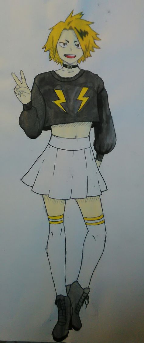 Denki In A Skirt, Denki In A Dress, Denki Kaminari Outfit Ideas, Mha Izuocha, Mha Boys, Denki Kaminari, Bunny Suit, Anime Design, Anime Drawing