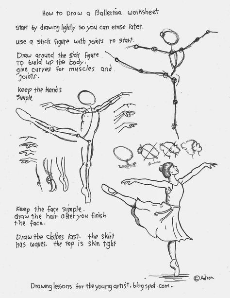 How to draw a Ballerina printable worksheet. See more at the blog: http://drawinglessonsfortheyoungartist.blogspot.com/ Ballet Figure Drawing, Ballerina Poses Drawing, Draw A Ballerina, How To Draw Better, Ballerina Printable, Ballerina Drawing, Pencil Drawing Tutorials, Drawing Lesson, 얼굴 그리기