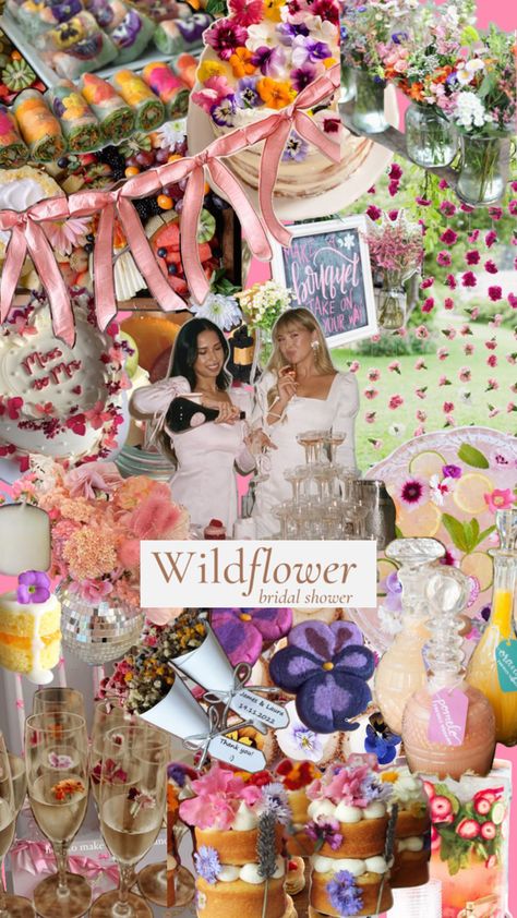 Wildflower bridal shower collage theme Wild Flower Bridal Shower Theme, Bridal Shower Wildflower Theme, Wildly In Love Bridal Shower Theme, Bridal Shower Flower Theme, Wild Flower Bridal Shower Ideas, Wildflower Bachelorette, Love Is In Bloom Bridal Shower Theme, Wildflower Bridal Shower Theme, Flower Bridal Shower Theme