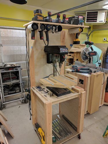 Drill Press Station #1: assembly and getting an idea of final end point - by Holbs @ LumberJocks.com ~ woodworking community Drill Press Station, Drill Press Stand Plans, Woodworking Drill Press, Table Drill, Drill Press Stand, Drill Press Table, Woodworking Garage, Machining Metal Projects, Mobile Cart