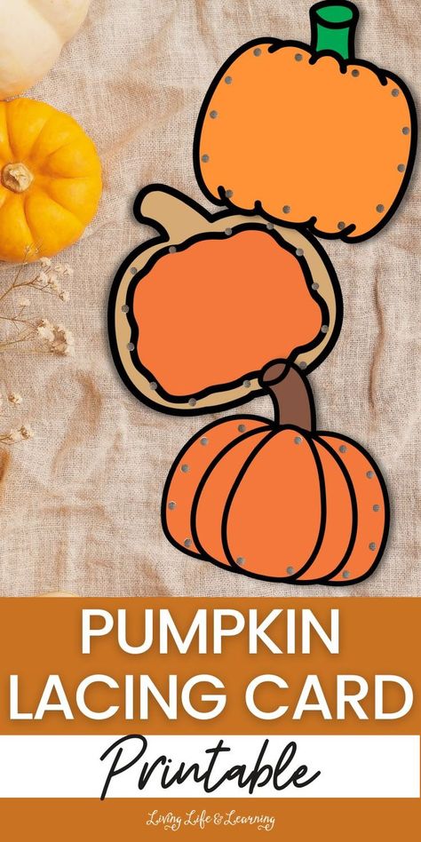 Pumpkin Lacing Card Printable Pumpkin Gross Motor Activities Preschool, Homeschool Fall Activities, Pumpkin Activities Preschool, October Activities, Pumpkin Activities, Lacing Cards, Fall Activity, Gross Motor Activities, Early Math