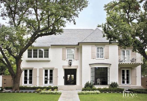 Traditional, French-Country Inspired Houston Ranch Home | LuxeSource | Luxe Magazine - The Luxury Home Redefined Painted Brick Exteriors, White Porch, Painted Brick House, Exterior Paint Colors For House, Southern Homes, Casa Exterior, Luxe Interiors, White Brick, Painted Brick