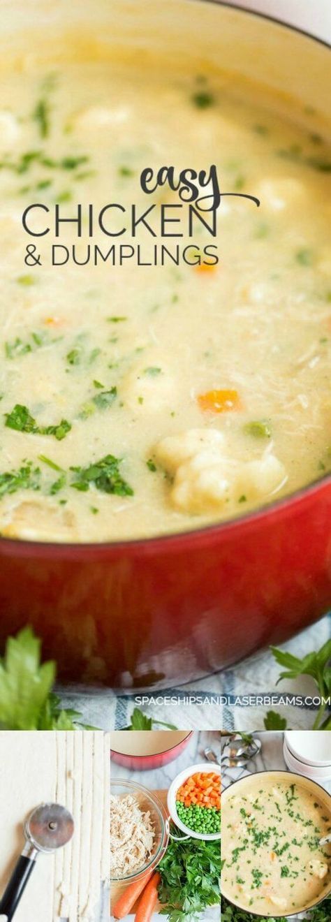 This Easy Chicken and Dumplings is a comforting easy to make dinner that your family -- and kids will love! The flavors are rich, and the dumplings are incredibly easy to make. Perfect for fall, or anytime you need a hot and delicious dinner. Creamy Chicken And Dumplings, Easy Chicken And Dumplings, Chicken And Dumplings Recipe, Homemade Chicken And Dumplings, Chicken Dumplings, Hearty Comfort Food, Dumplings Recipe, Dumpling Recipe, Freezers