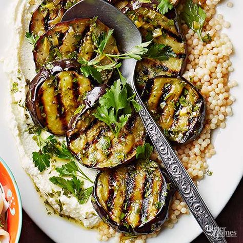 Lemon Grilled Eggplant Salad Grilled Eggplant Salad, Eggplant Salad, Grilled Dinner, Veggie Meals, Meatless Main Dishes, Grilled Eggplant, Vegetarian Dinners, Eggplant Recipes, Cooking Basics