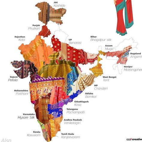 Uniform Saree, Indian Map, Map Of India, India Textiles, Indian History Facts, Amazing India, India Facts, India Map, India Culture